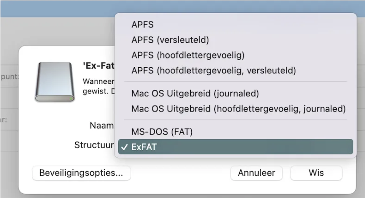 Formatteer je harde schijf naar ExFAT als je deze compatibel wilt maken met je Mac. Daarna kun je meerdere bestanden en mappen opslaan.
