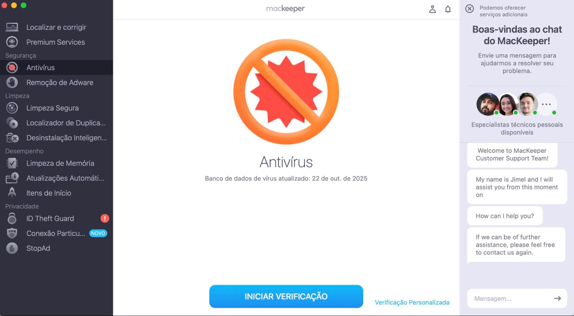 Clique em Iniciar Verificação para escanear todo o seu Mac em busca de infecções por malware.