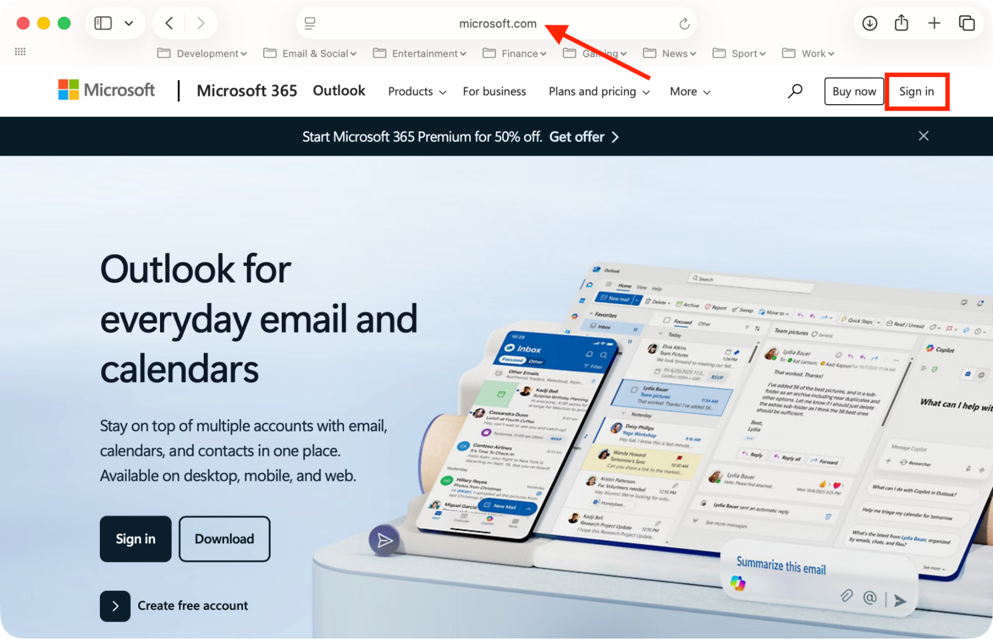 Outlook.com in the Safari browser on Mac. When you can't fix Exchange password required on Mac, confirm you can sign into your account using Outlook.com.