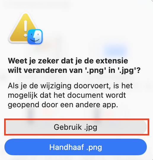 Een bevestigingsprompt voor het hernoemen van een bestand op Mac. Als je je afvraagt hoe je beschadigde bestanden op een Mac kunt herstellen, probeer dan het bestandsformaat te wijzigen en het bestand opnieuw te openen.