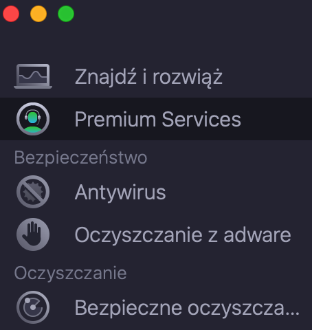 Aby skontaktować się z naszym zespołem ekspertów w celu uzyskania dodatkowego wsparcia w związku z zawieszonym Makiem, musisz najpierw otworzyć aplikację MacKeeper i wybrać funkcję Premium Services.