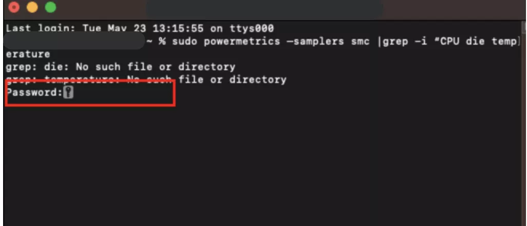 Inserisci la password di amministratore e attendi che venga visualizzata in tempo reale la temperatura del Mac