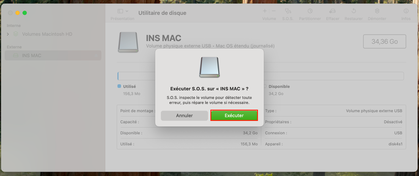 Pour terminer, vous aurez besoin de confirmer l'action d'exécuter S.O.S. sur votre clé USB. Cliquez sur Exécuter dans la fenêtre de dialogue.