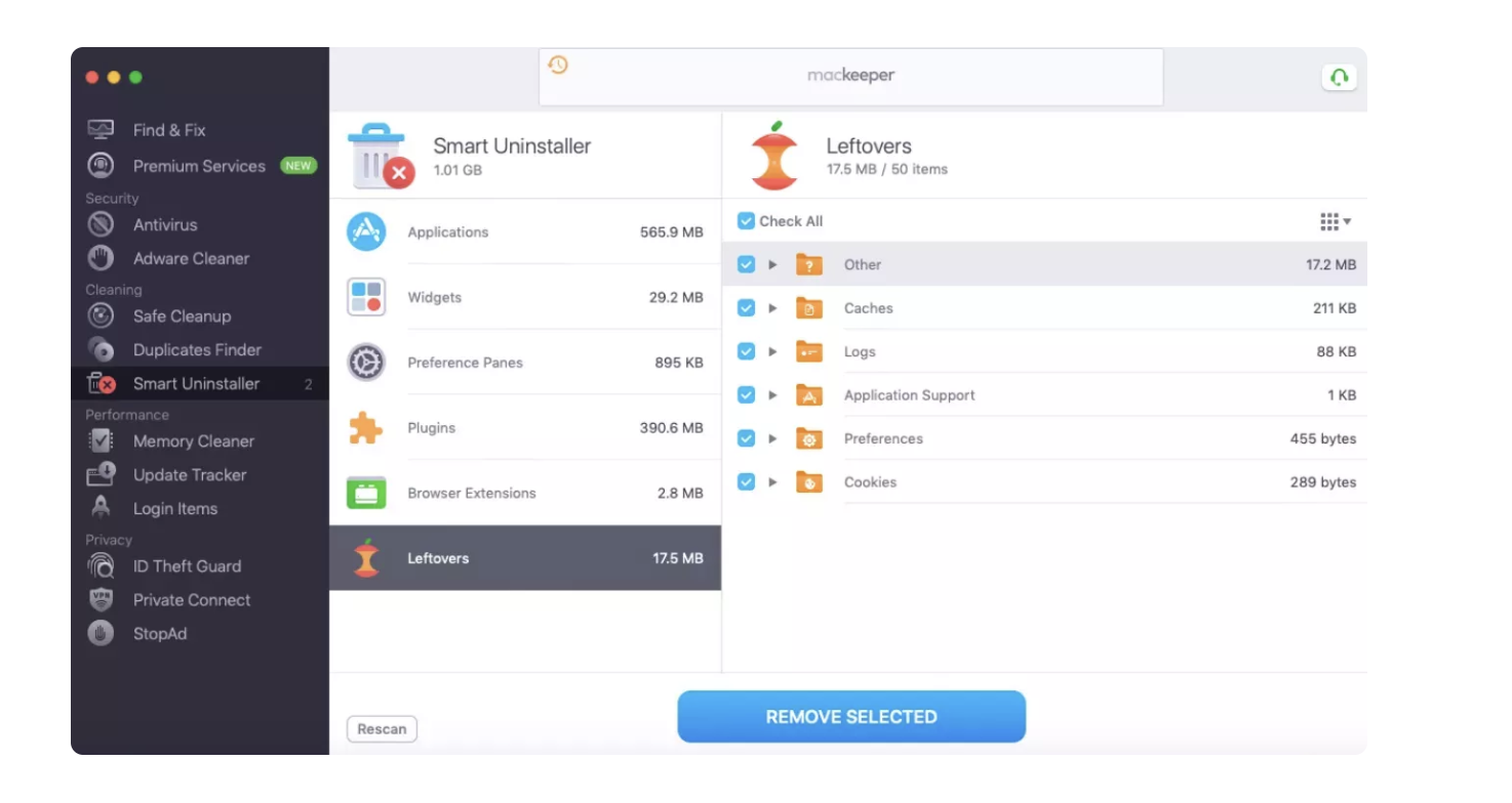 Check all of the boxes next to each program, app, extension, etc. that you want to remove. At the bottom of the window is a Remove Selected button, which you should then select to commence with the next steps.