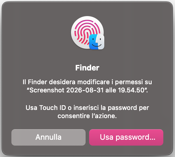 Quando ti viene chiesto di inserire la password o usare Touch ID, scegli l'opzione che preferisci. Dopo potrai eliminare il file dal cestino.