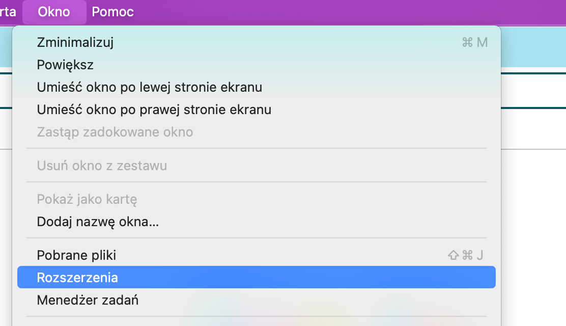 Jeśli zobaczysz coś, co chcesz usunąć, przejdź do Okno > Rozszerzenia z paska menu, aby rozpocząć proces usuwania.