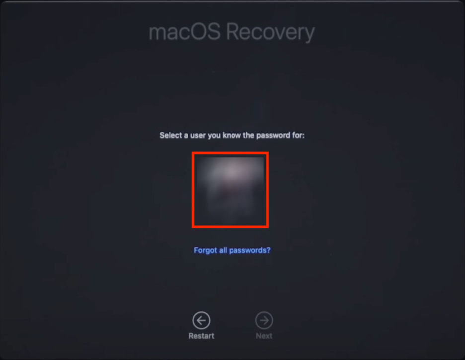 To erase your disk before clean installing macOS Sequoia on an Intel-based Mac, select your user and enter your password.