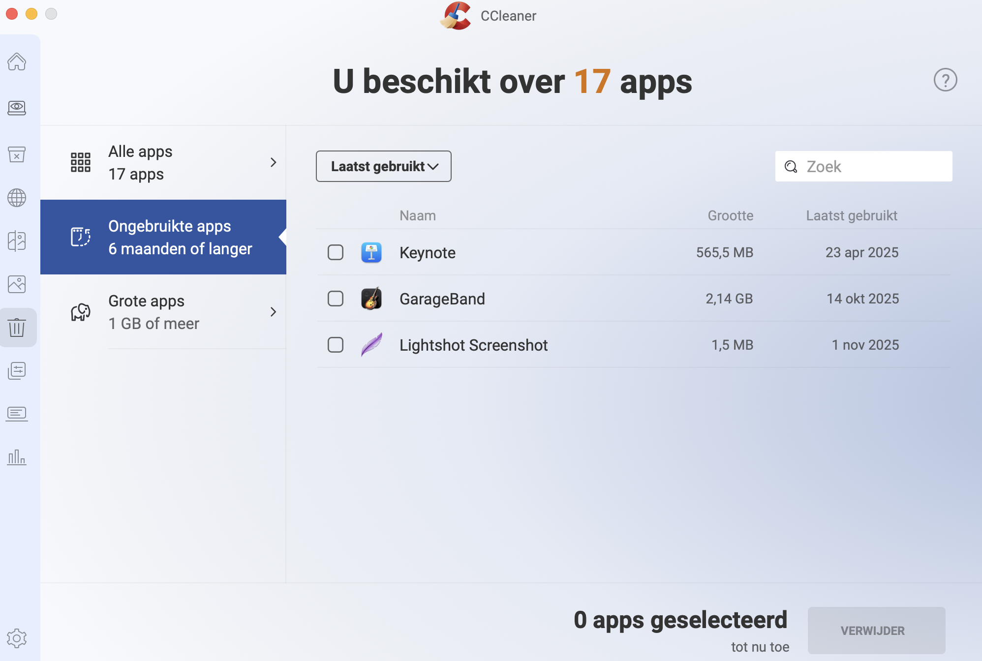 CCleaner toont je de apps die je kunt verwijderen na het uitvoeren van een scan van je apparaat. Je kunt deze vervolgens zonder al te veel moeite verwijderen.