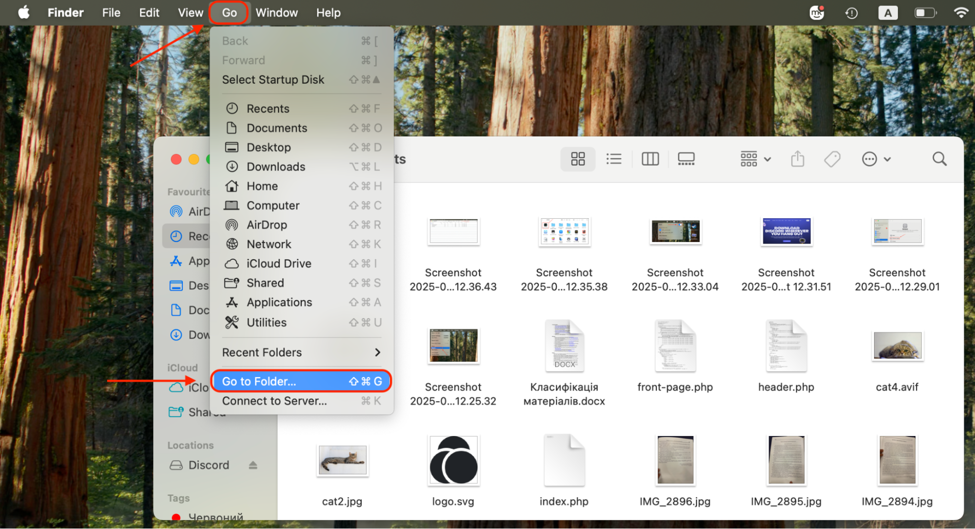 In Finder, click the Go menu in the top menu bar and select Go to Folder to manually access specific directories on your Mac.