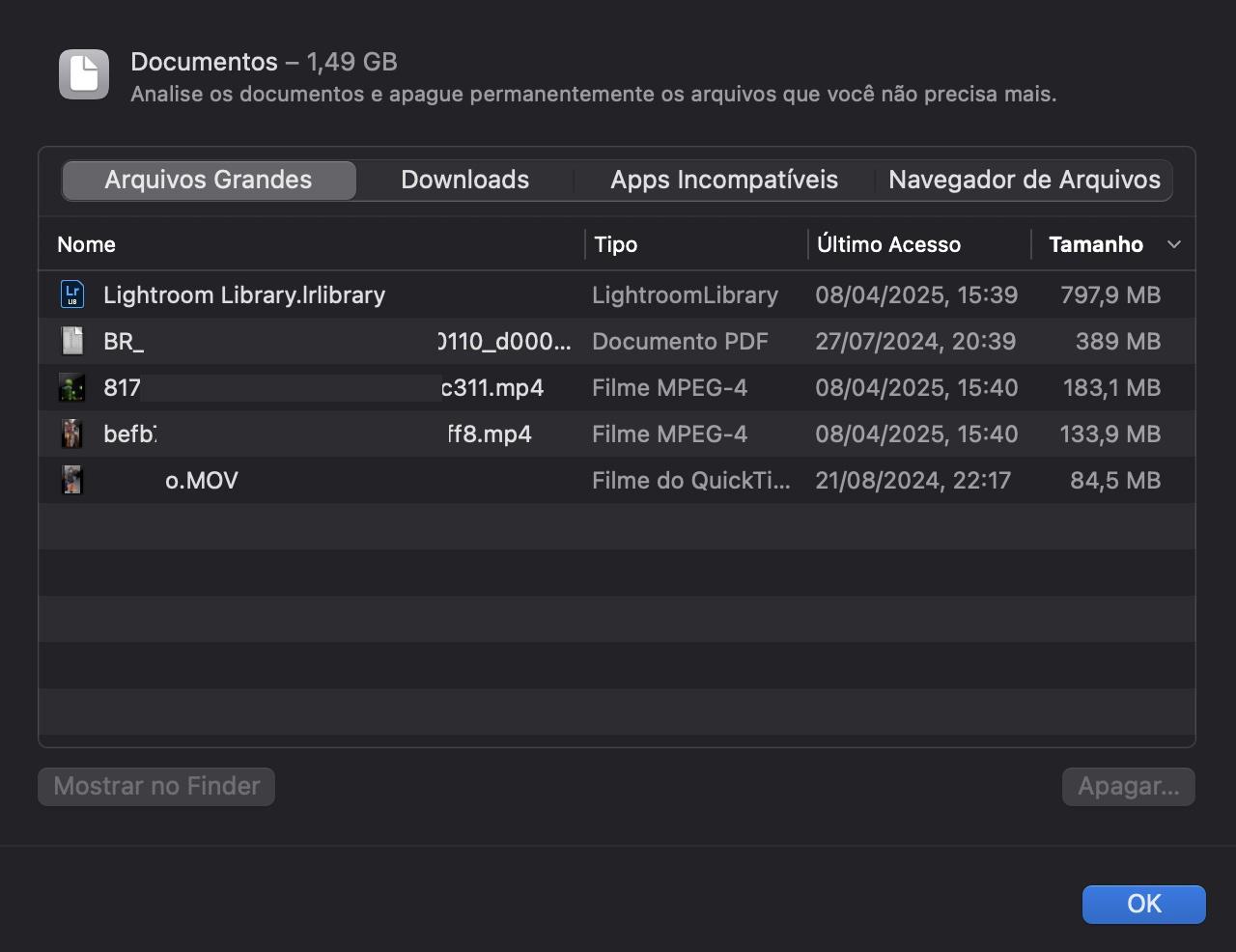 O macOS inclui vários tipos de ferramentas para otimizar o espaço de armazenamento. Entre elas está o localizador de arquivos grandes, que identifica alguns dos maiores arquivos no seu Mac.