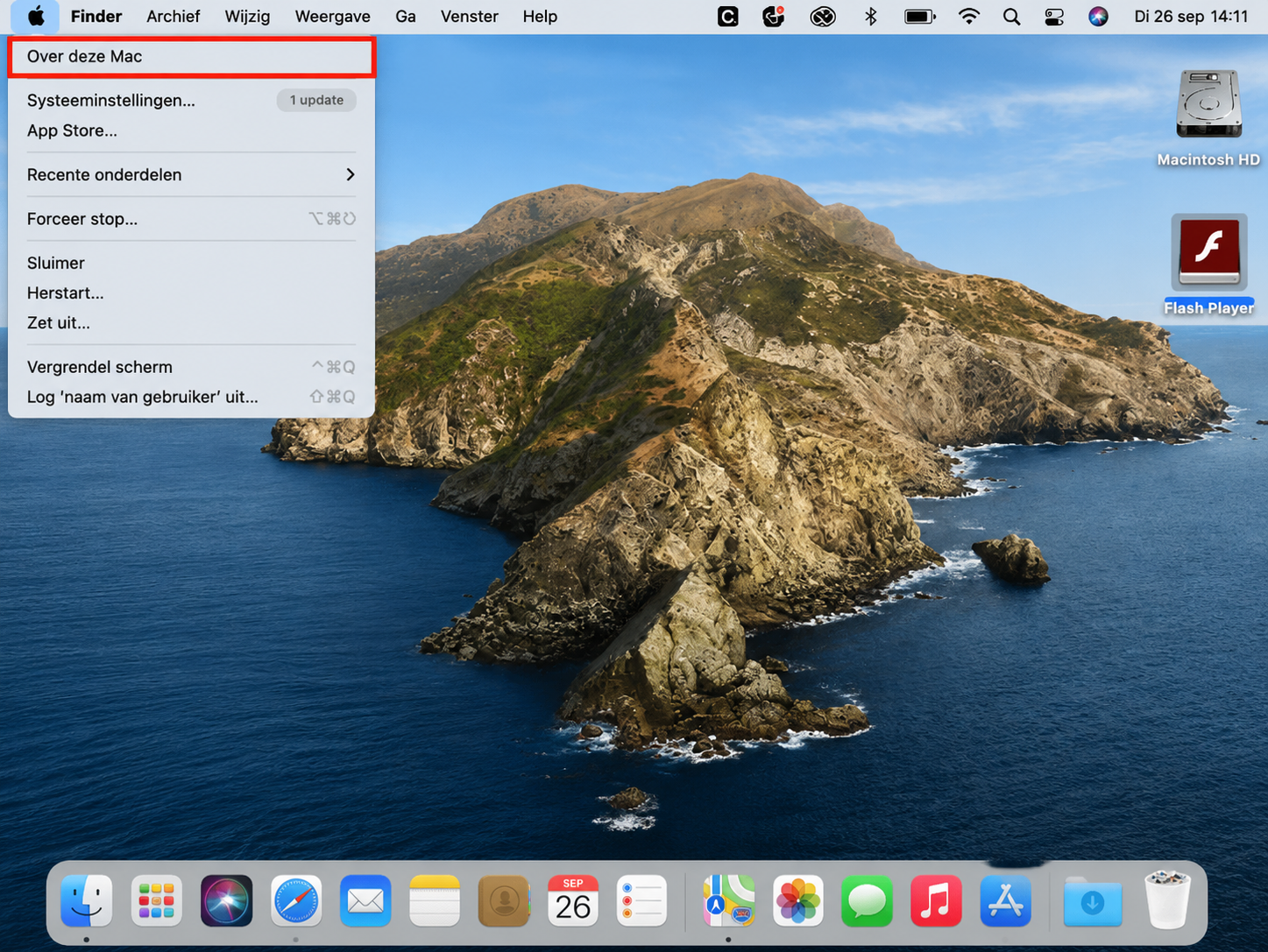 Je kunt de verborgen bureaubladpictogrammen herstellen door macOS bij te werken. Dit doe je als volgt: Klik op het Apple-menu in de linkerbovenhoek van je Mac en kies de optie Over deze Mac.