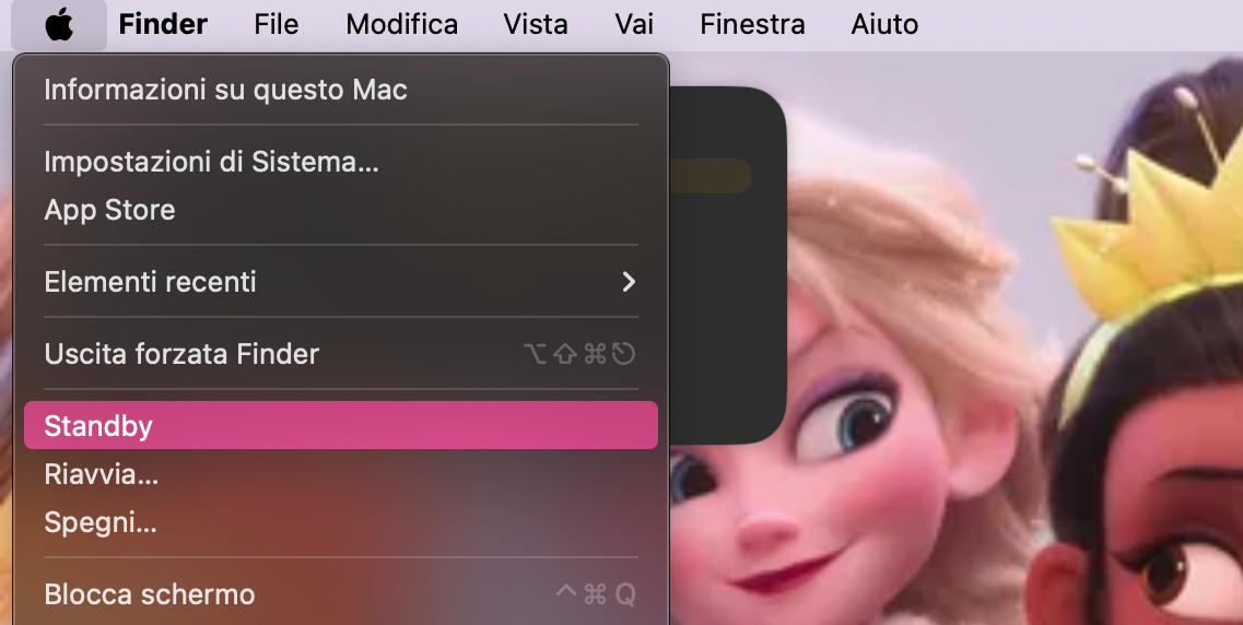 Fai clic sul menu Apple e seleziona l’opzione Stop dal menu a discesa.