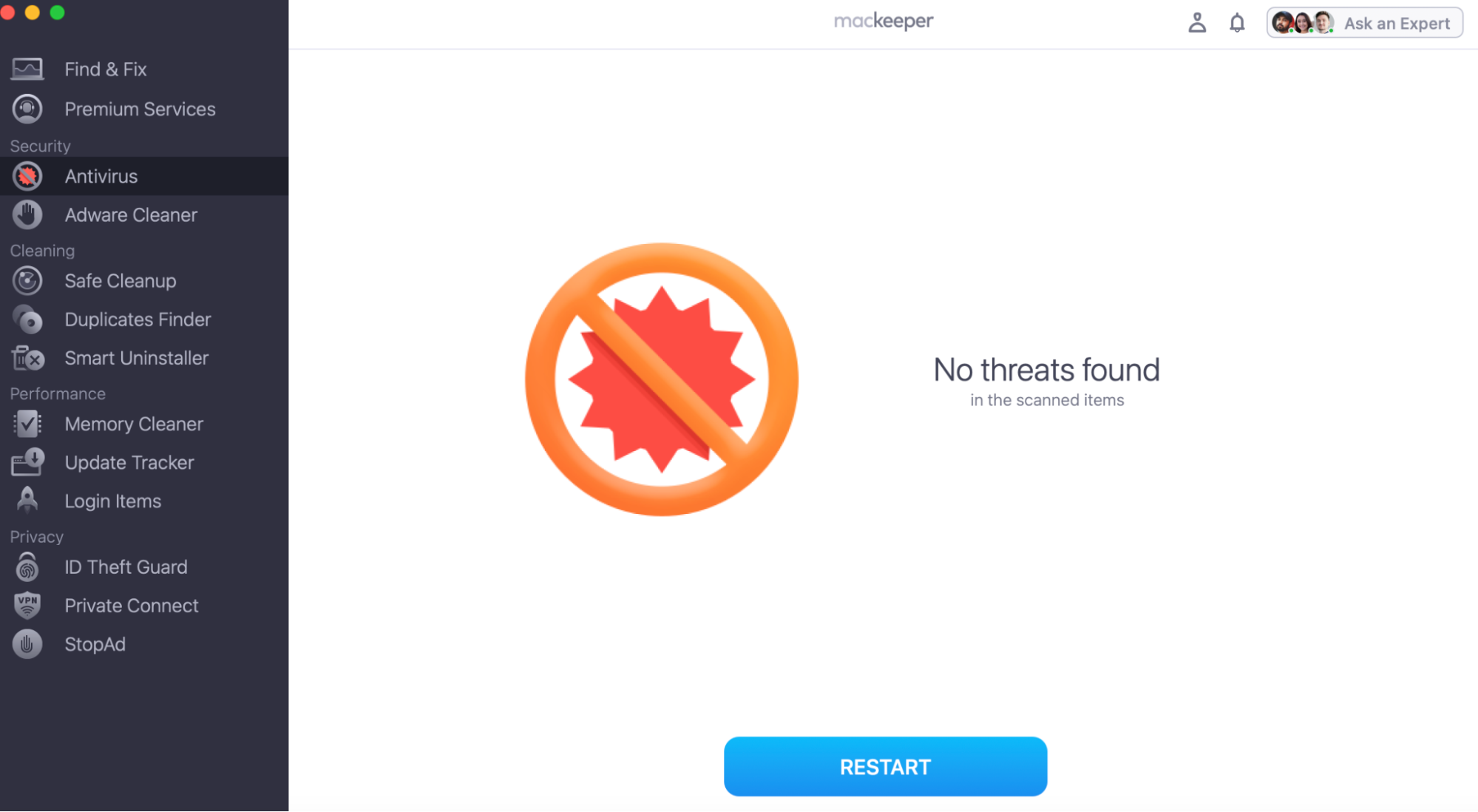 Ensure you allow Real-time protection and full access to your disk to allow MacKeeper to scan your device for any cyber threats. If any are found they'll be flagged and you can choose Move to Quarantine.