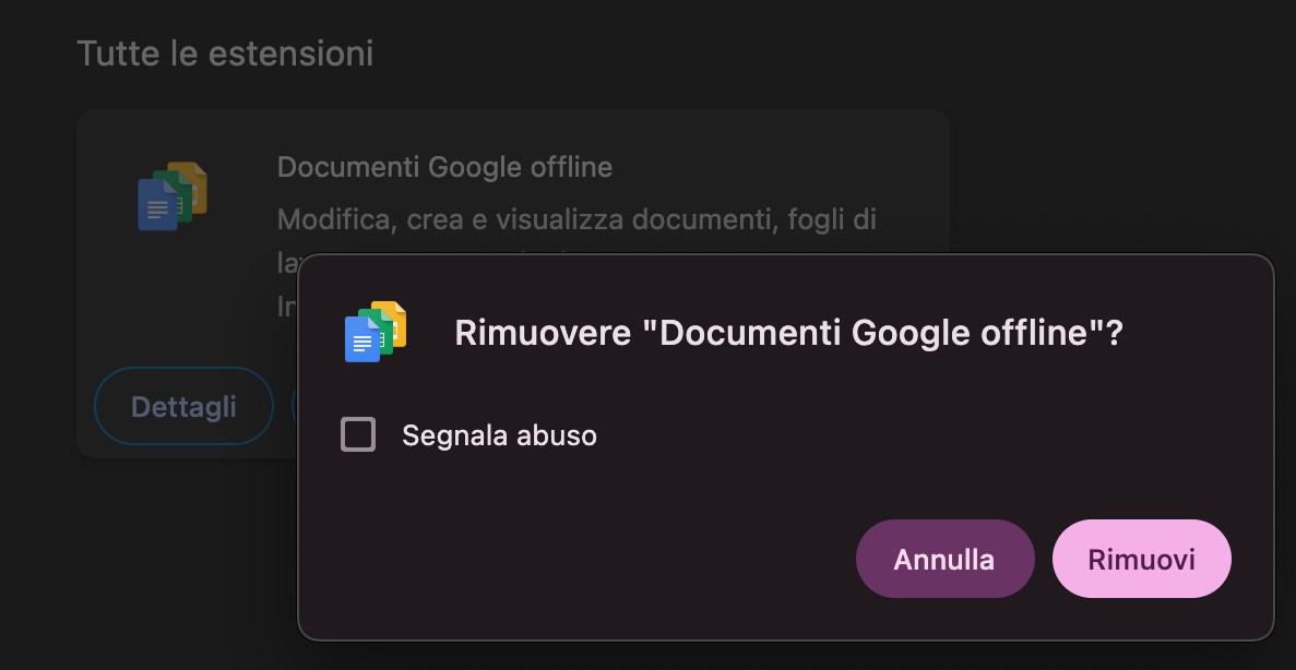 Per completare la disinstallazione delle estensioni di Chrome sul tuo Mac, fai clic su Rimuovi nella finestra pop-up appena comparsa.