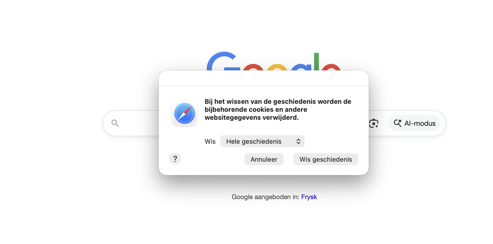 Nu moet je bevestigen hoeveel van je Safari-geschiedenis je wilt wissen. Selecteer in het menu 'Wis' de optie 'Alle geschiedenis' en klik op 'Wis geschiedenis'.